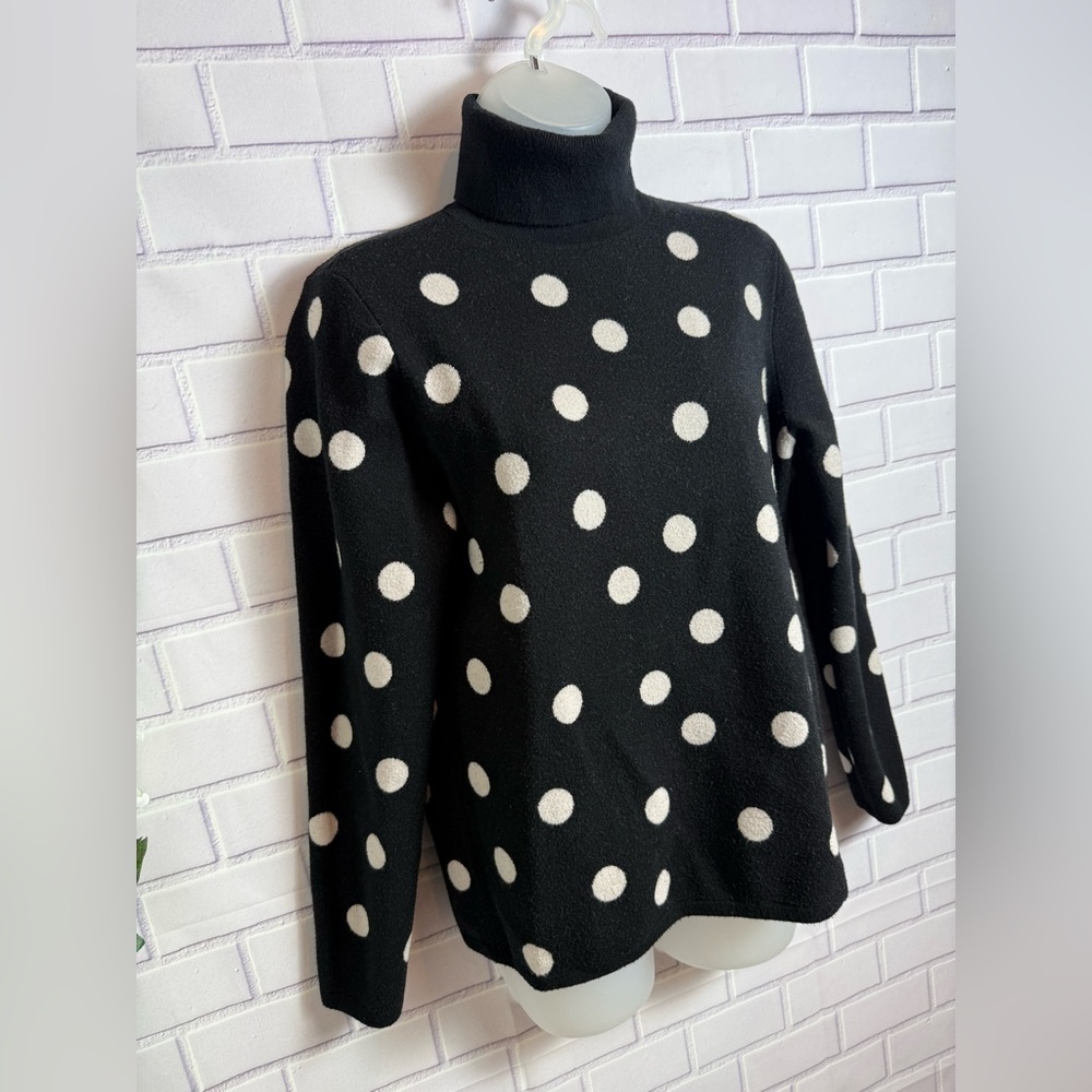 Ann Taylor Black & White Polka Dot Turtleneck Sweater Sz L Soft Knit Classic - Picture 4 of 12